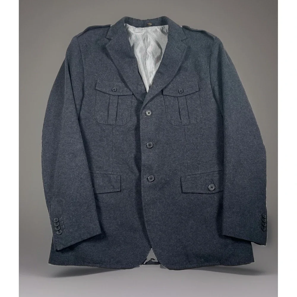Banana Republic Mens 42R Safari Field Jacket Epaulets Italian Fabric Grey Blazer